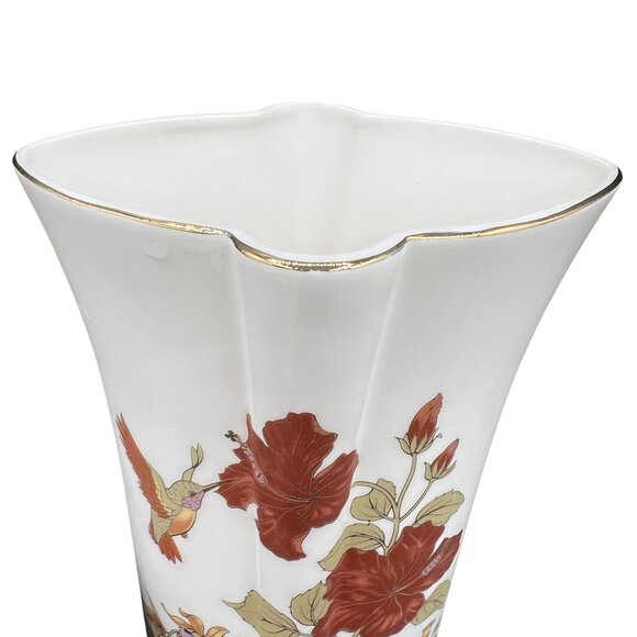 VTG Porcelain 24K Gold Vase 8" Hand Painted Hummingbird Hibiscus Occupied Japan - Picture 2 of 12